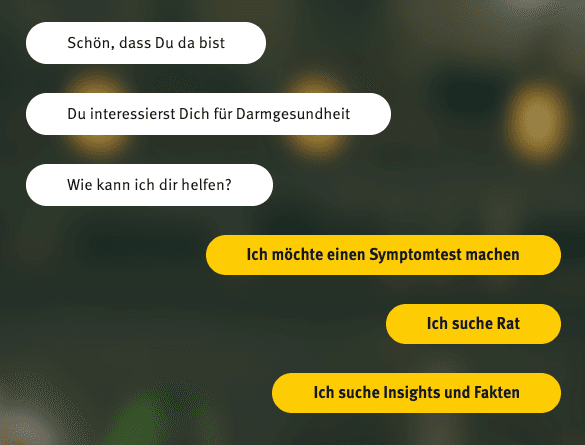 Chat interface discussing digestive health options in German.